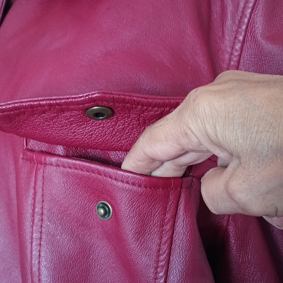 Terry Lewis Large Genuine Leather Jacket Red Snap Up Trucker Faux Fur Lining 1X - Picture 8 of 16